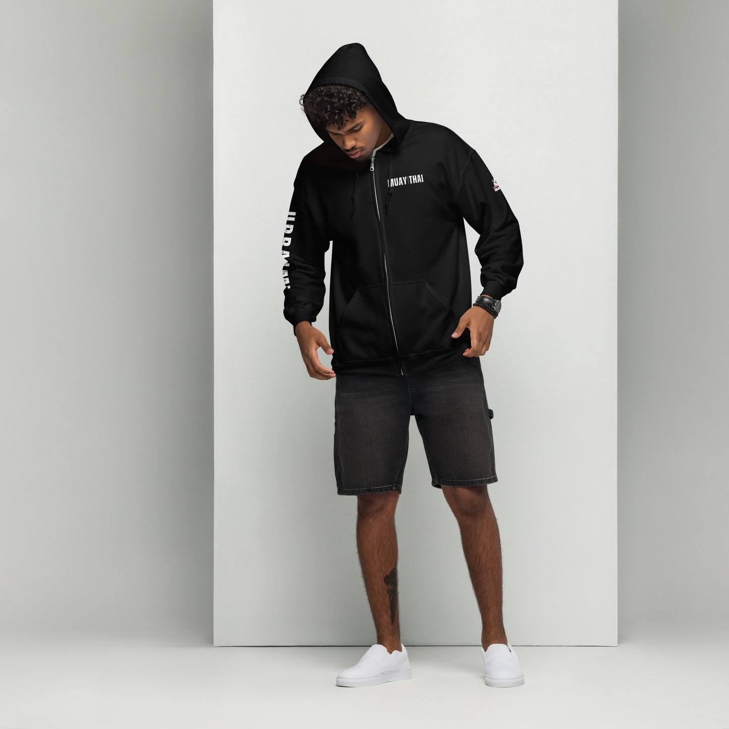 Muay Thai Lightweight Zipped Hoodie - Black_MTUMT