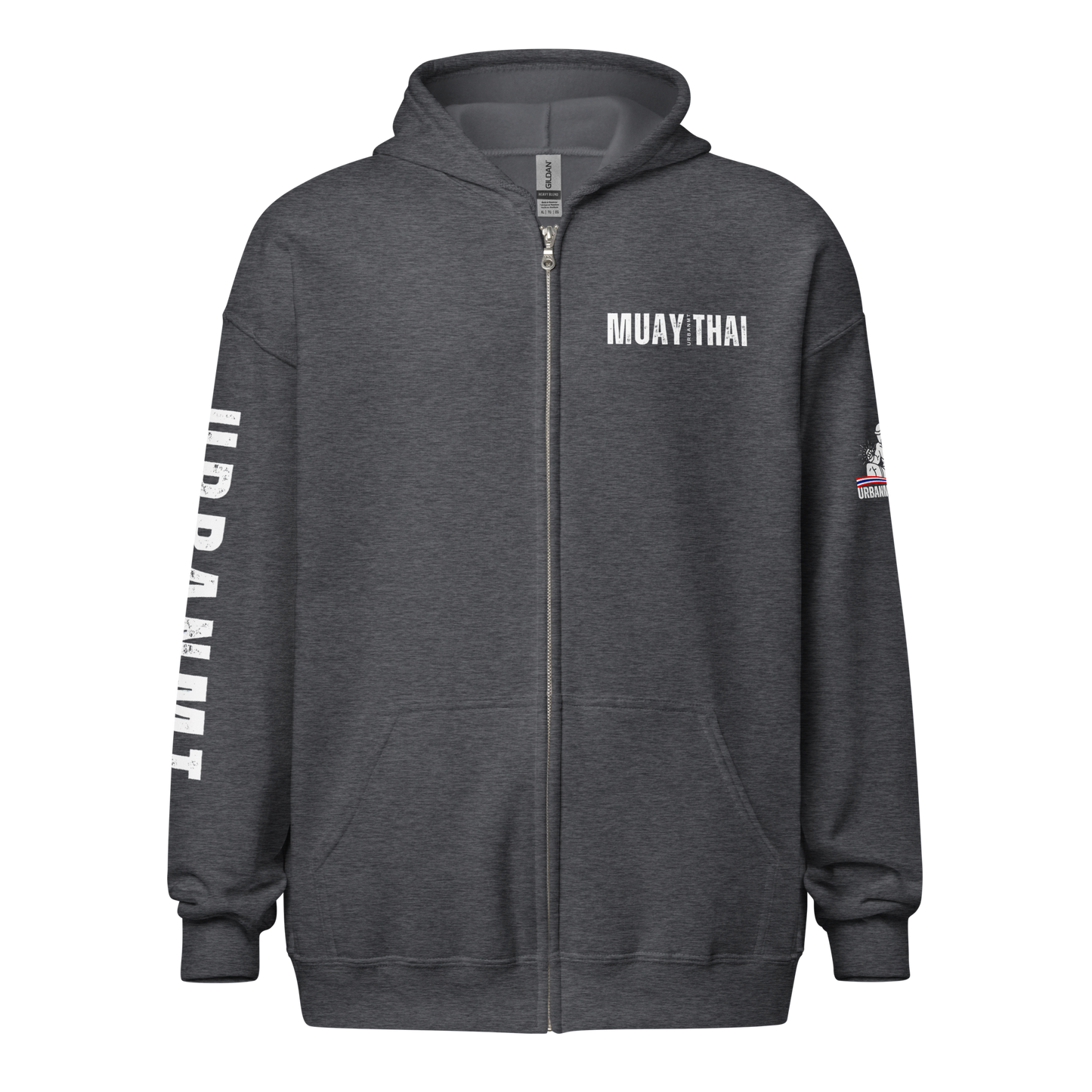 Muay Thai Lightweight Zipped Hoodie - Dark Heather_MTUMTBV