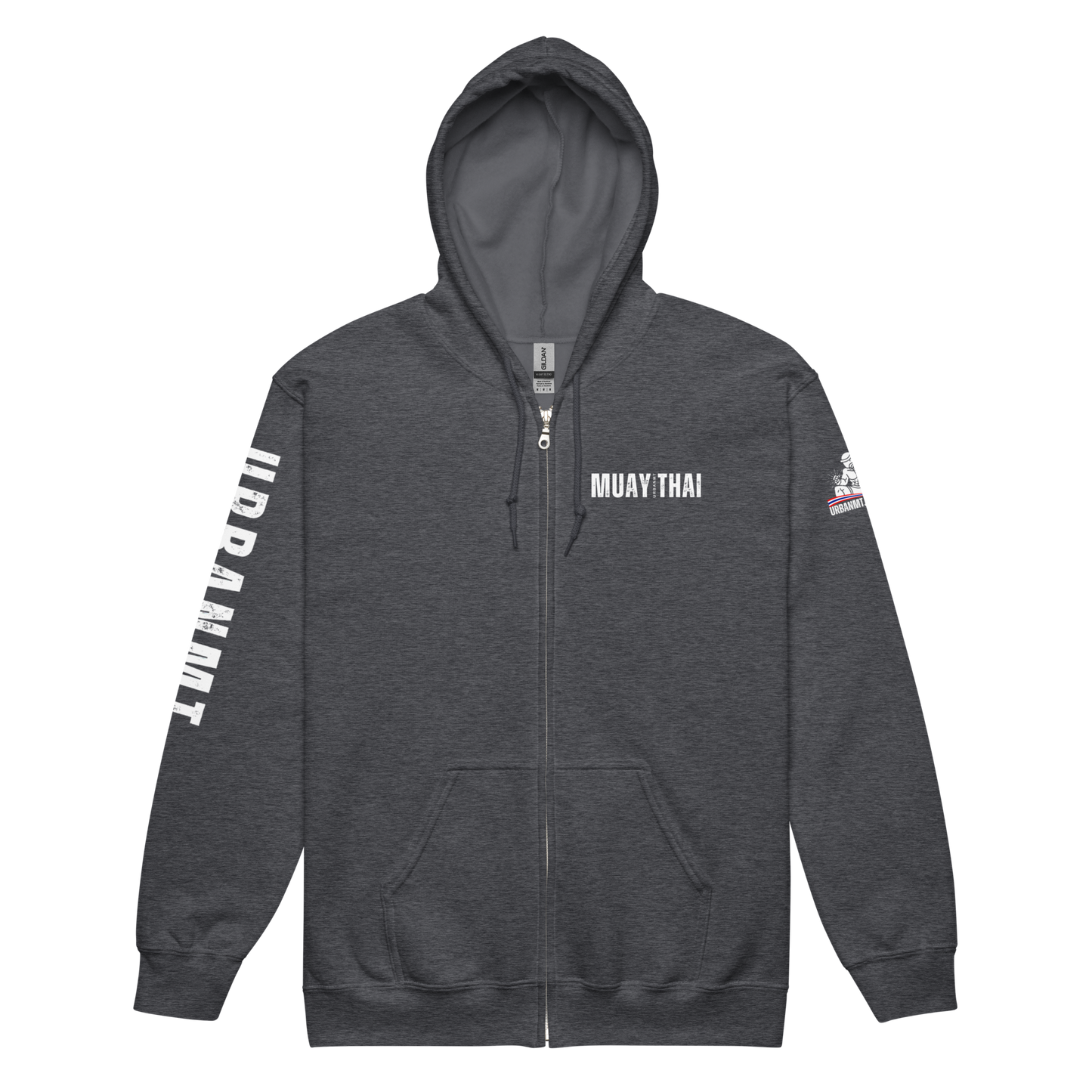 Muay Thai Lightweight Zipped Hoodie - Dark Heather_MTUMTBV