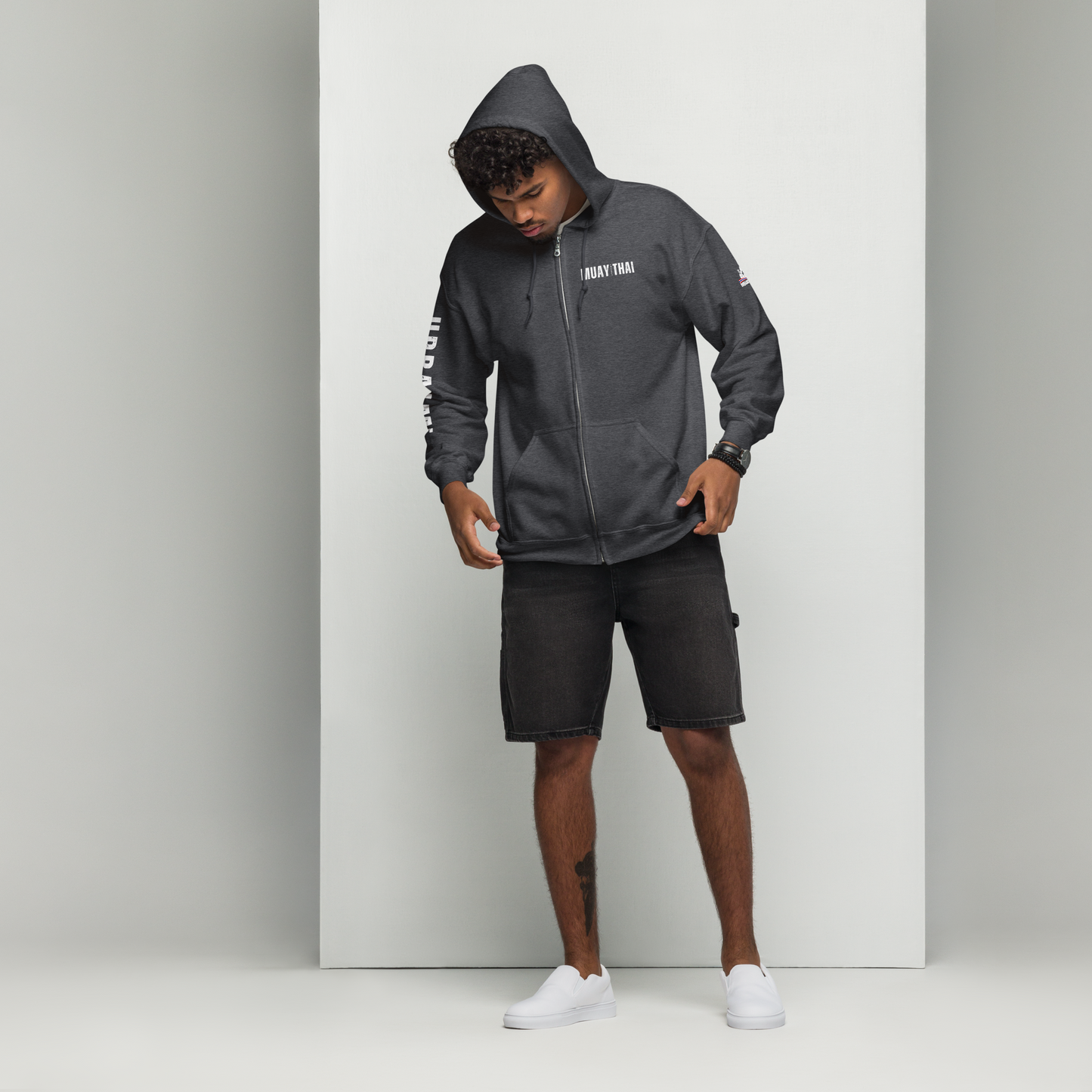 Muay Thai Lightweight Zipped Hoodie - Dark Heather_MTUMTBV