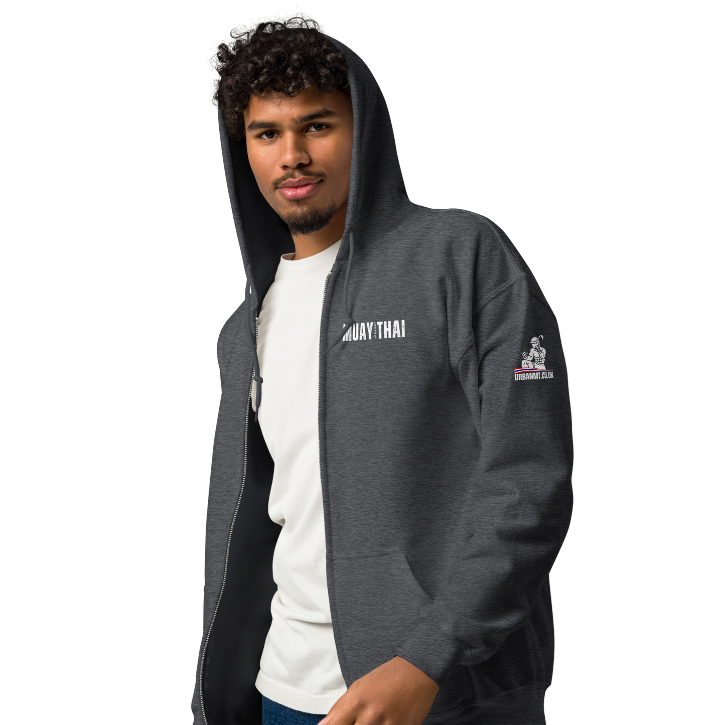 Muay Thai Lightweight Zipped Hoodie - Dark Heather_MTUMTBV