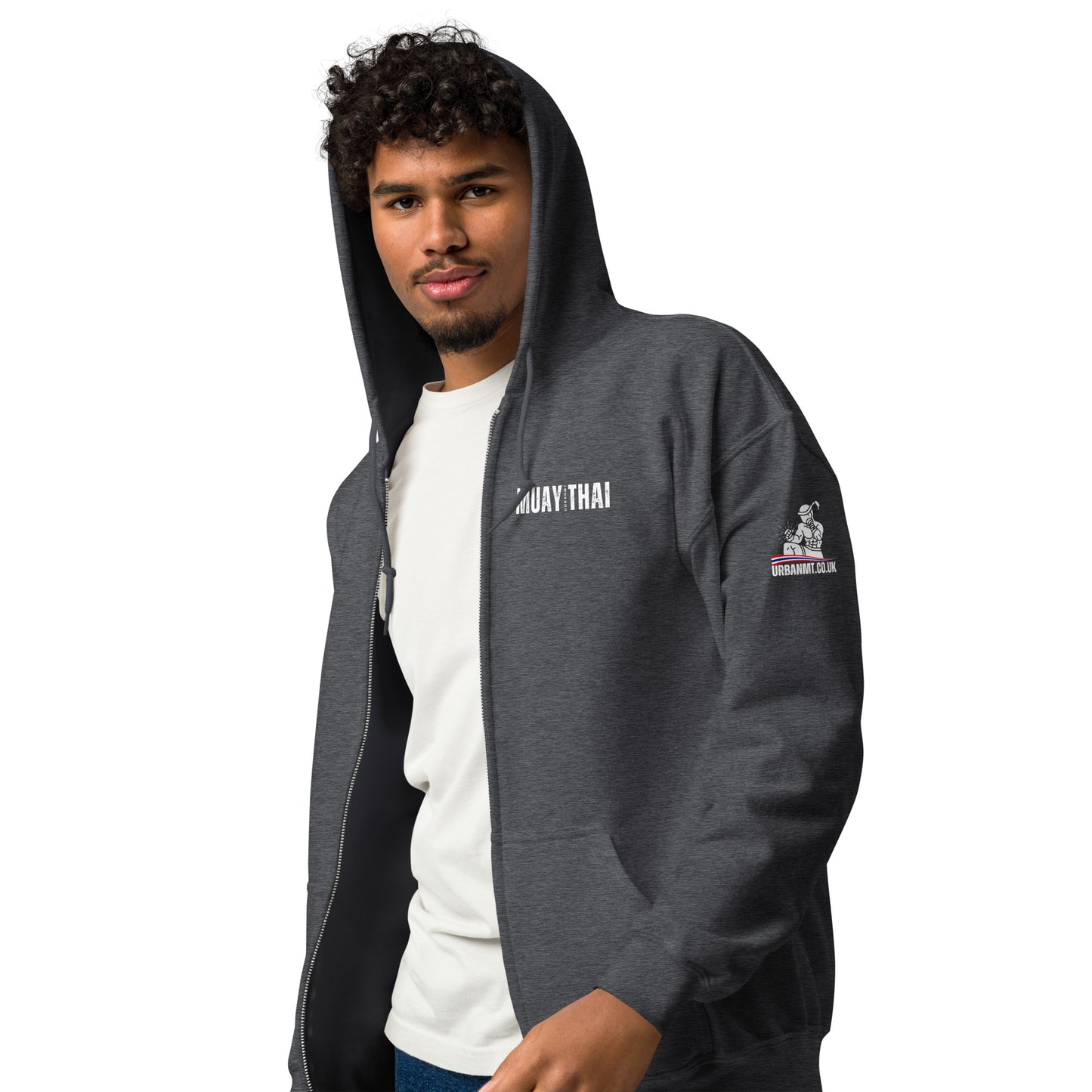 Muay Thai Lightweight Zipped Hoodie - Dark Heather_MTUMT